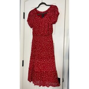 VALENTINE'S DAY Kate and Lily Red Petite Polka Dot Tiered Dress Womens 8P Silky